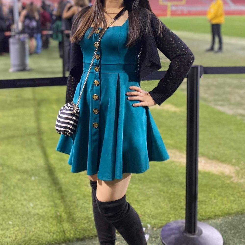 Francesca's Emerald green Party Flare dress
